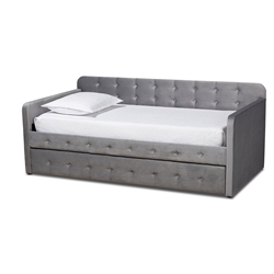 Baxton Studio Jona Modern and Contemporary Transitional Grey Velvet Fabric Upholstered and Button Tufted Twin Size Daybed with Trundle